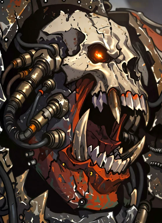 A Massive, Roaring Warhammer 40k Ork Warboss In A Tight, Ext...