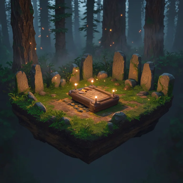 A Serene Isometric Diorama Depicts An Ancient Forest Clearin...