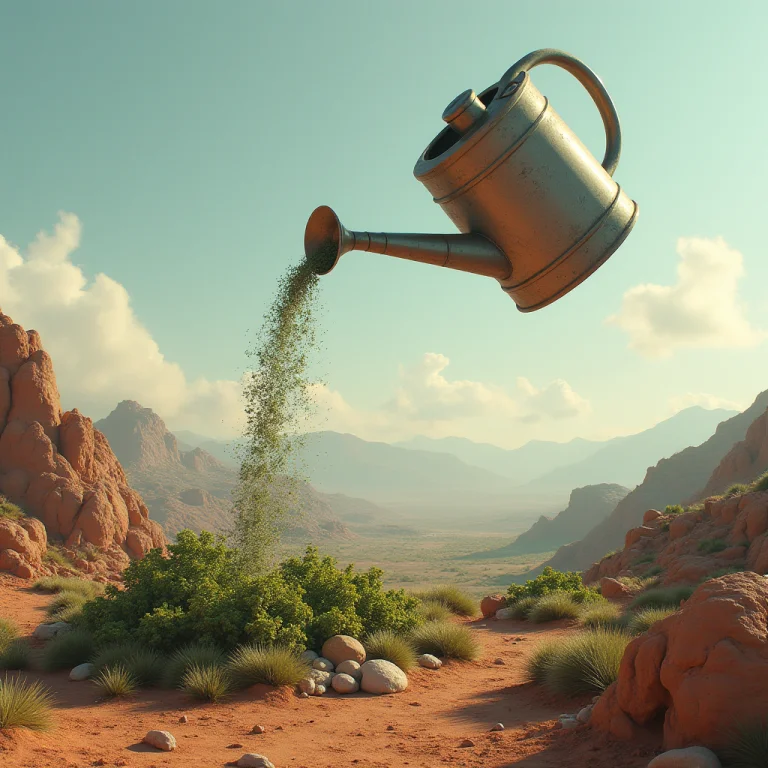 Create A Picture Of A Giant Watering Can Pouring A City-size...