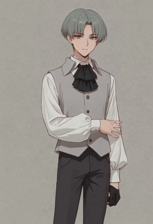 Enishida Meto, Grey Hair, Short Hair, Green Eyes, Ascot, Gra...