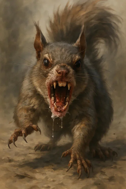 A Semi-realistic Rabid Squirrel Lunging At The Viewer