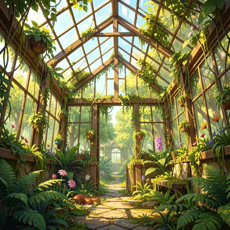 An Overgrown Greenhouse Slowly Returning To Nature, Digital...