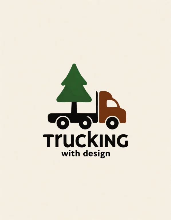 Logo Of A Trucking With A Trailer Carrying A Tree , Simple D...