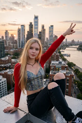 Rooftop, City, Cityscape, Shoes, Sneakers, Black Pants, Arm... — Stable Diffusion AI Prompt: rooftop, city, cityscape, shoes, sneakers, black pants, arm up, scenery, outdoor...
