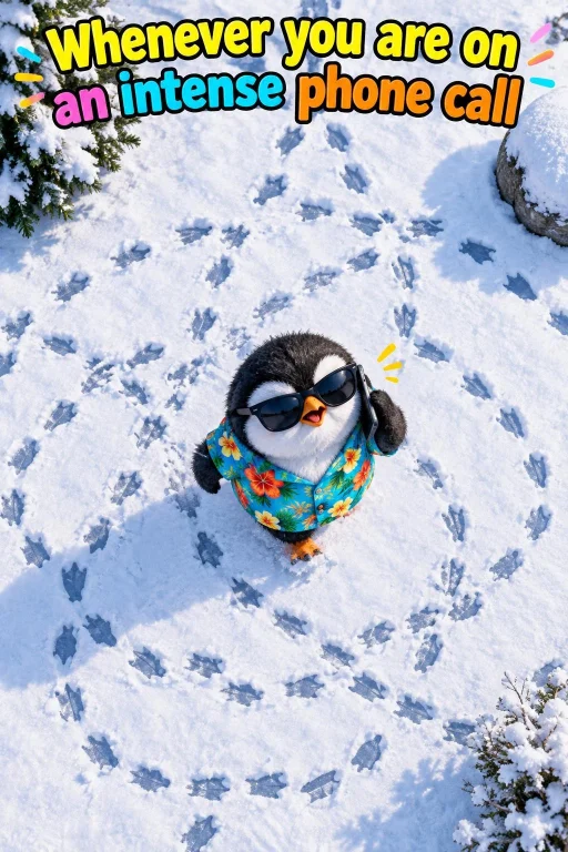 Draw Me A Humorous Comic Image Of A Cute And Fluffy Penguin...