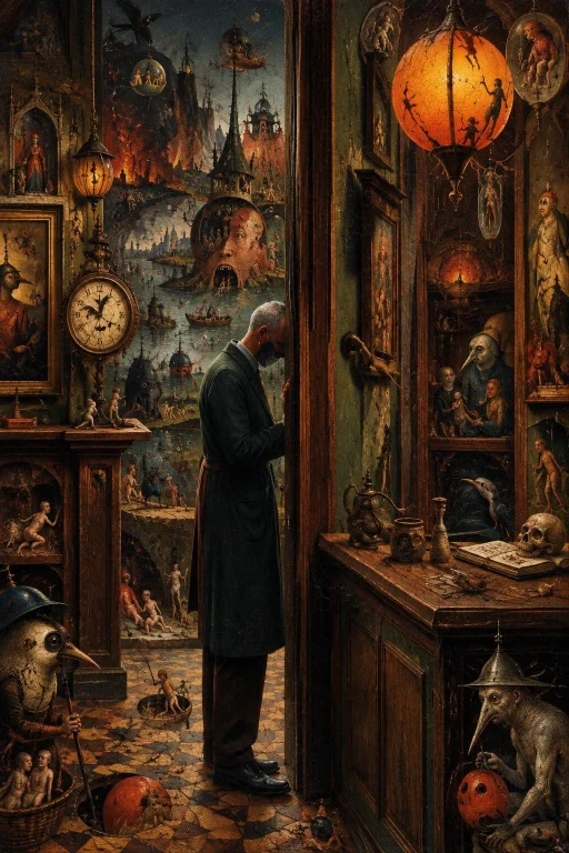 Oil Painting, Boschian, Gothic Atmosphere, Unsettling Mood,...