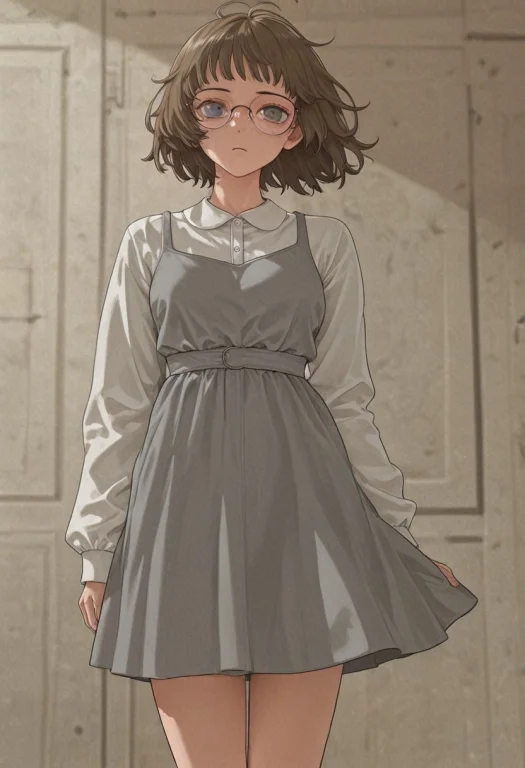 1girl, Solo, Brown Hair, Short Hair, Glasses, Grey Eyes, Fre...