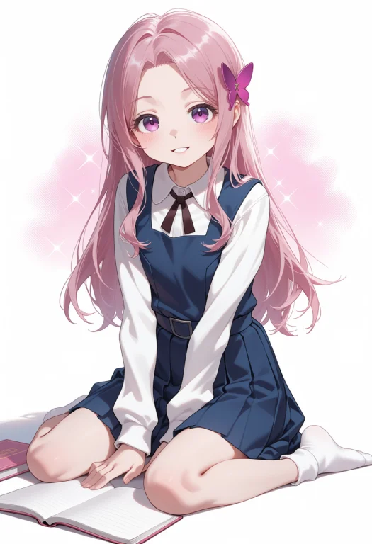 Wsmmkhkanade, 1girl, Pink Hair,solo, Long Hair, Sitting, Soc...