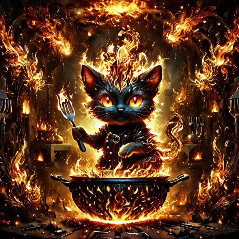 Dapper Fire Demon Chef1.2 Is Cooking Cute Kittens On A Grill...