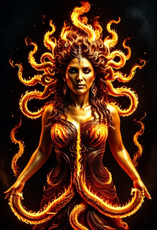 Medusa, Female, Portrait, , Flame Medusa, Medusa Made Of Fla...