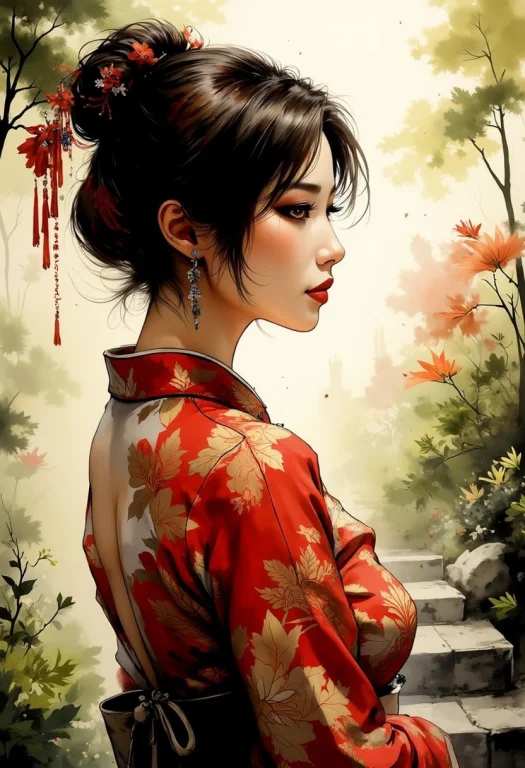 A Dinkfsn Style Ink Wash Painting, Silhouette Art, Magnifice...