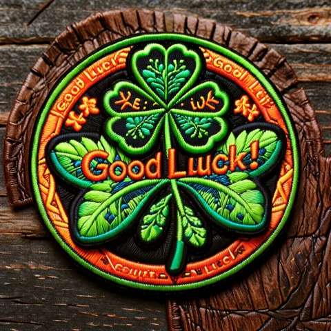 A Clover, With The Inscription Good Luck Above It, Ral-embro... — SDXL AI Prompt: a clover, with the inscription ‘Good luck!’ above it, ral-embroideredpatch