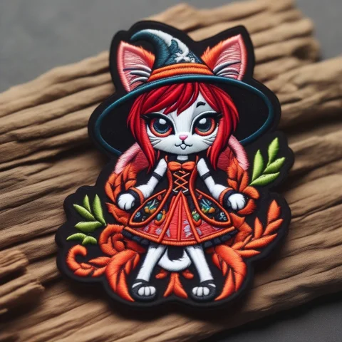 A 3d Chibi Anime Red Hair Cat Girl Wear Stitch Witch Dresses... — SDXL AI Prompt: a 3d chibi anime red hair cat girl wear stitch witch dresses made of ral-embroid...