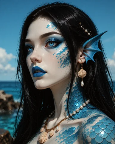 Cinematic Portraits of Aquatic Women — Stable Diffusion AI Prompt: A highly detailed closeup portrait with face focus of a beautiful human nordic w...