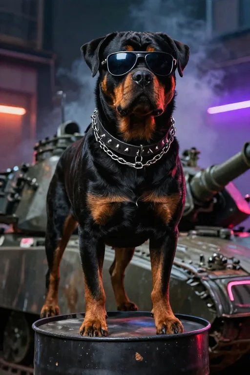A Cinematic Shot Of The Thuggest Dog In The Universe, A Mass...