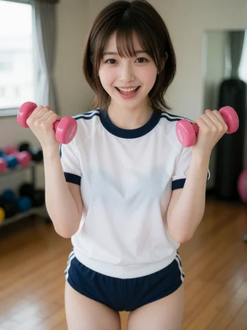 Cinematic, Ultra-realistic Photo, A Cheerful Idol Lifting Sm... — Stable Diffusion AI Prompt: Cinematic, ultra-realistic photo, A cheerful idol lifting small pink dumbbells,...