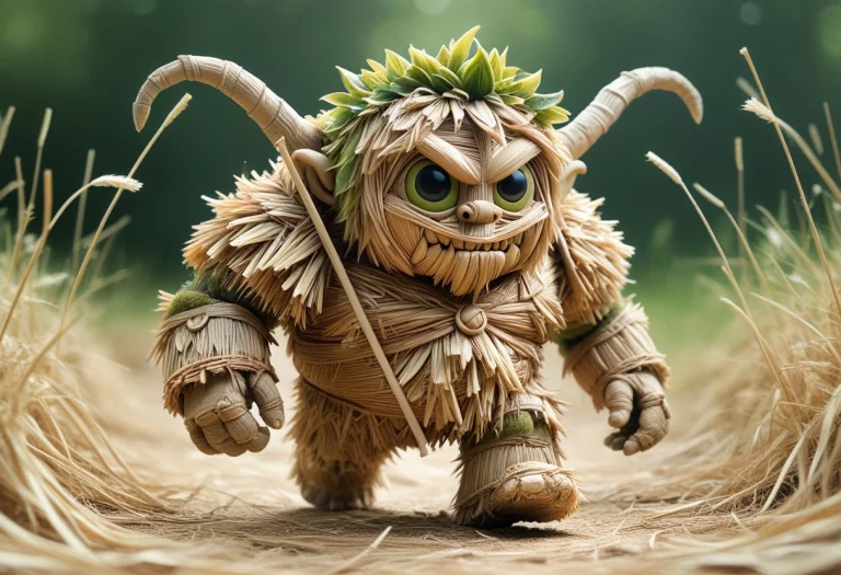 A Chibi Straw Ogre Walking Among A Weath Fiedl