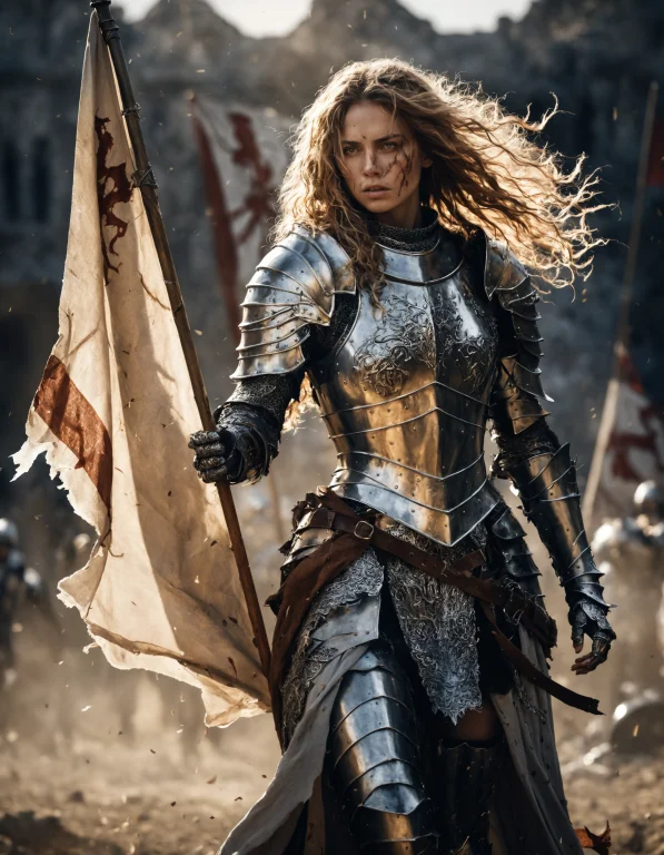 Mysterious Armored Female Knight, With Flowing Hair And Intr...