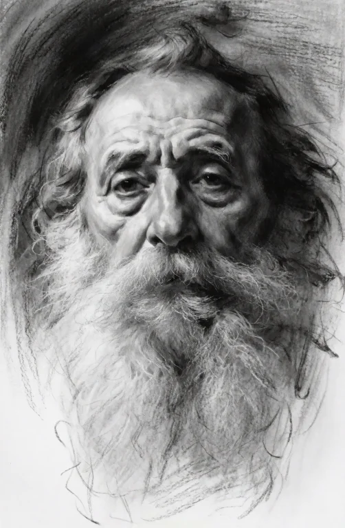 Sketchportrait, Beard, 1boy, Solo, Facial Hair, Monochrome,...