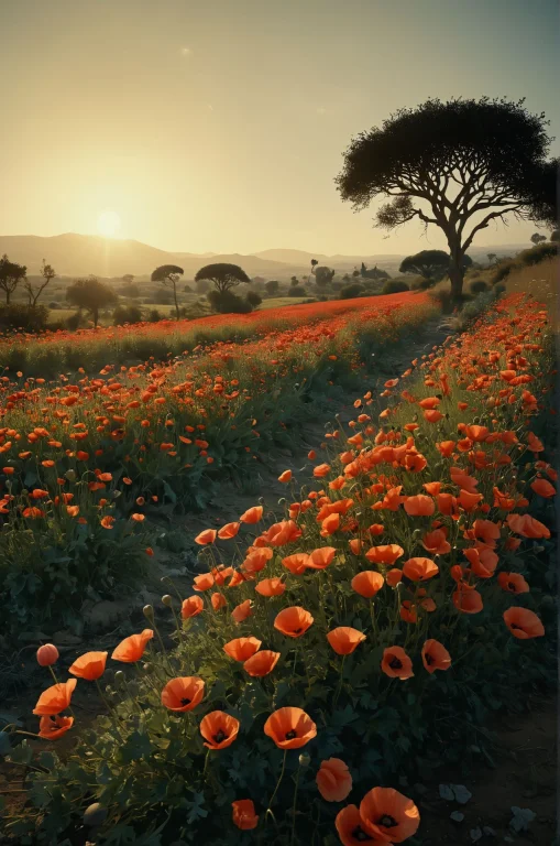 Landscape Of A Asmara And Homey Heisei Era Poppy Field, Sere...