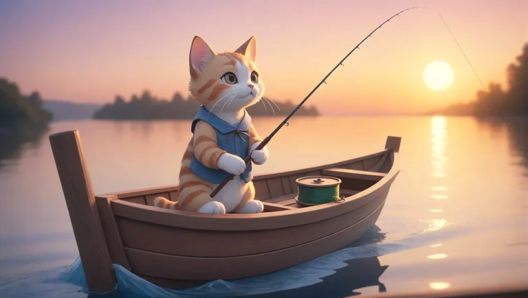 Fairy Tale A Boycat0.3 Fishing On A Boat, Sunset, Looking Aw...