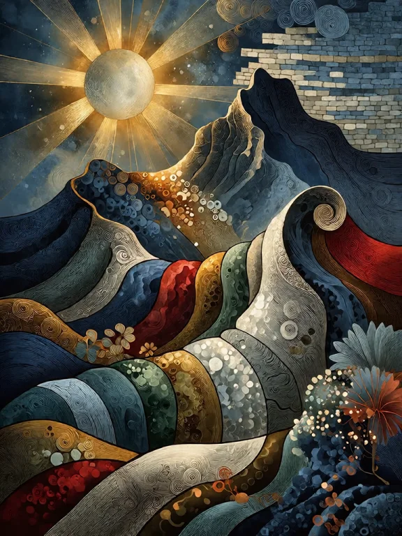 Bradhamel Art Style.the Image Is A Vibrant, Stylized Landsca...