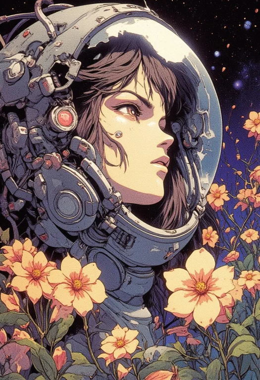 A Young Woman Inside A Space Helmet, Gazing Thoughtfully. Sh...