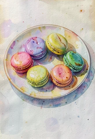 A Plate Of Macarons Arranged By Color, Gouache Concept Art,... — Stable Diffusion AI Prompt: a plate of macarons arranged by color, gouache concept art, sun-bleached colors,...