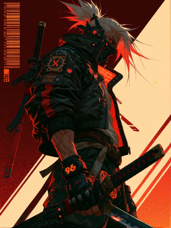 A Cinematic Retro Anime Illustration Of A Male Cyberpunk Str...