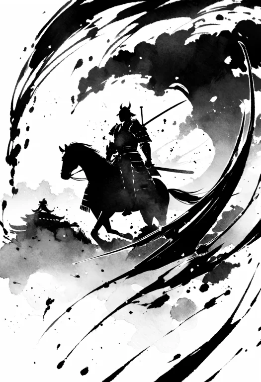 Best Quality, Sumi-e, Watercolor Style, Ink Splashes, Silhou...