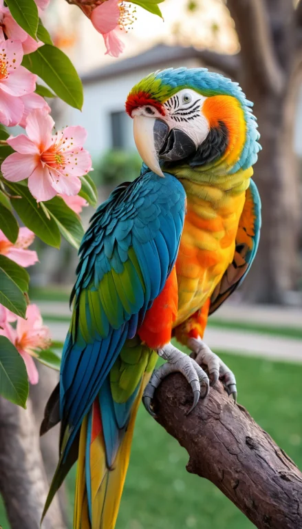 Closeup Photo Of Colorful Parrot, Big Eyes, Detailed Legs, B...
