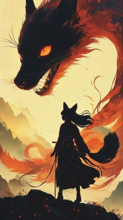 Bosstyle,silhouette Of A Woman Fighting A Giant Dark Mononok...