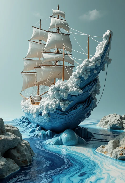 Liquid Marble Ship, Surreal Liquid Marble, A Ship That Is Ma...