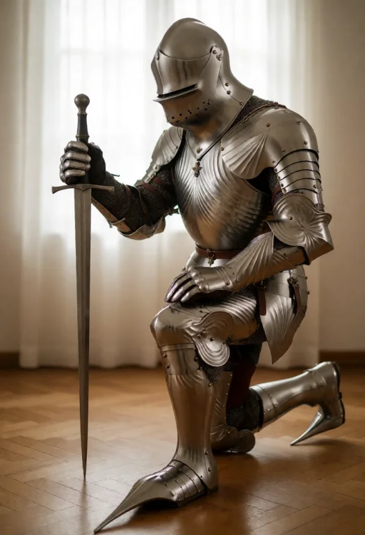 A Knight In Gothic Plate Armor With Fluted Plates And Pointe...