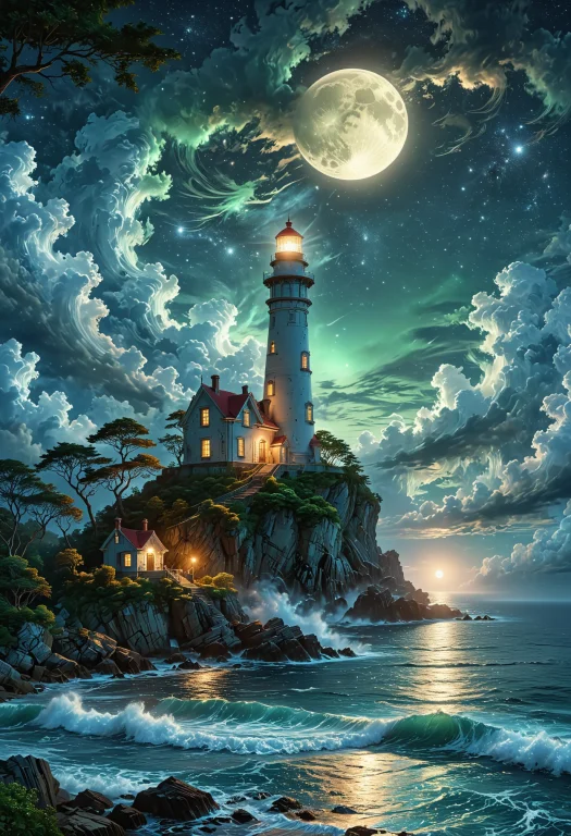 A Captivating Night Scene Illustration Featuring An Ancient...