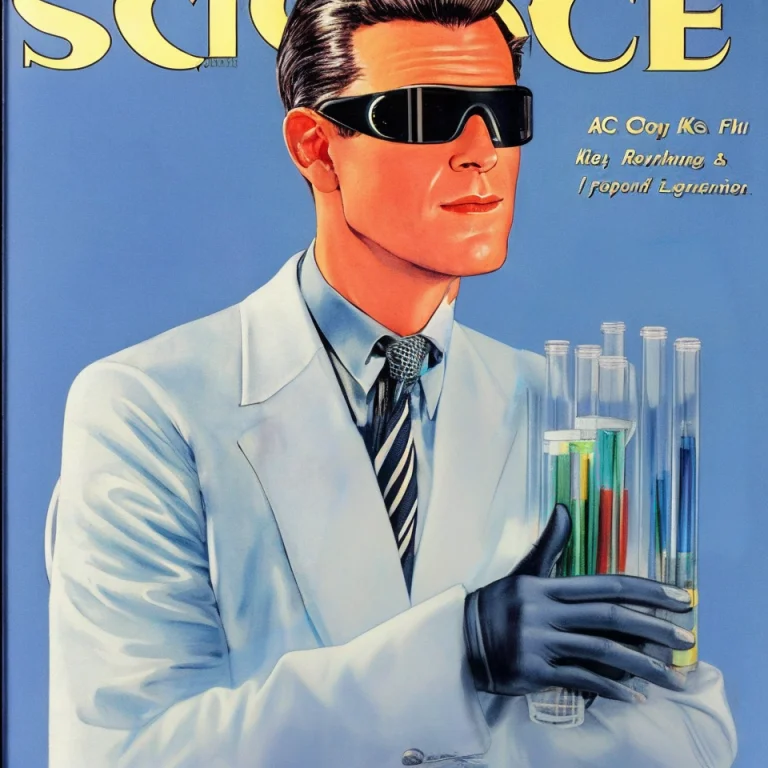 The Cover Of Popular Science With Test Tubes And A Man Weari...