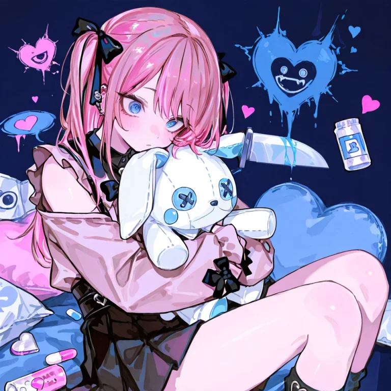 Lazypos, Usnr, 748cmstyle, 1girl, Pink Hair, Blue Eyes, Insa...
