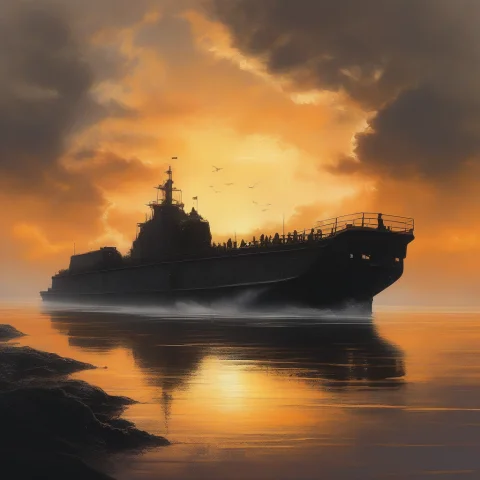 Award-Winning Dreamy Landing Craft — SDXL AI Prompt: a landing craft descending through amber clouds, gouache concept art, backlit si...