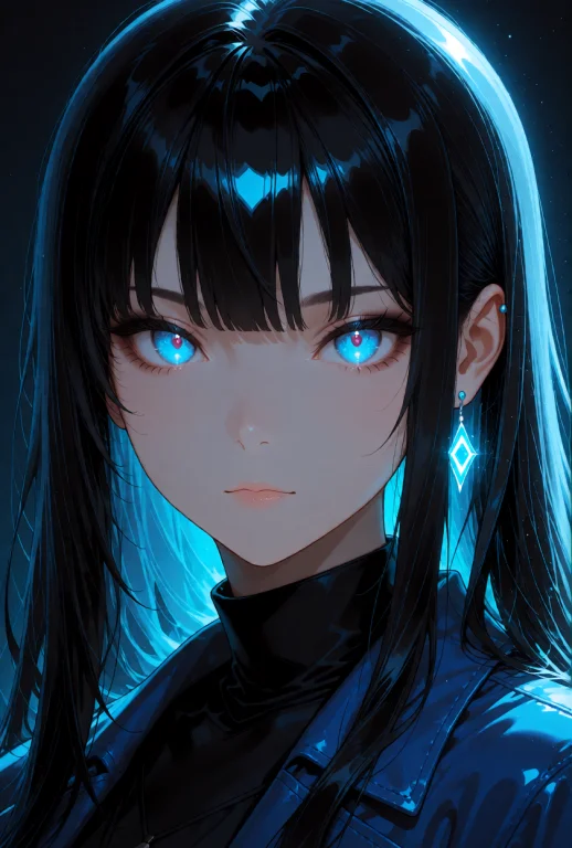 A Young Woman With Long, Straight Black Hair And Blunt Bangs...