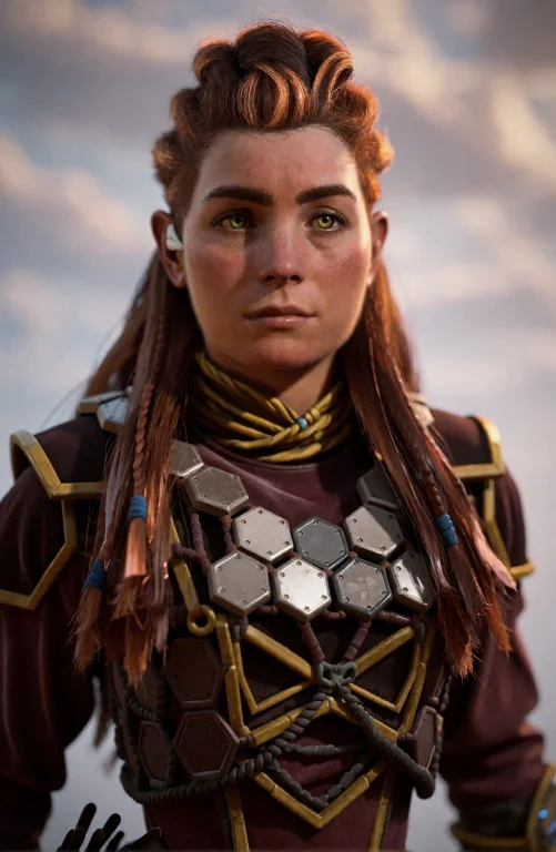 Aloy. This Photograph Features A Young Woman With A Serious...