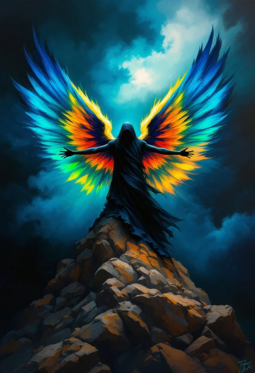 A Conceptual Painting Of A Mystical Figure With A Pair Of Vi...