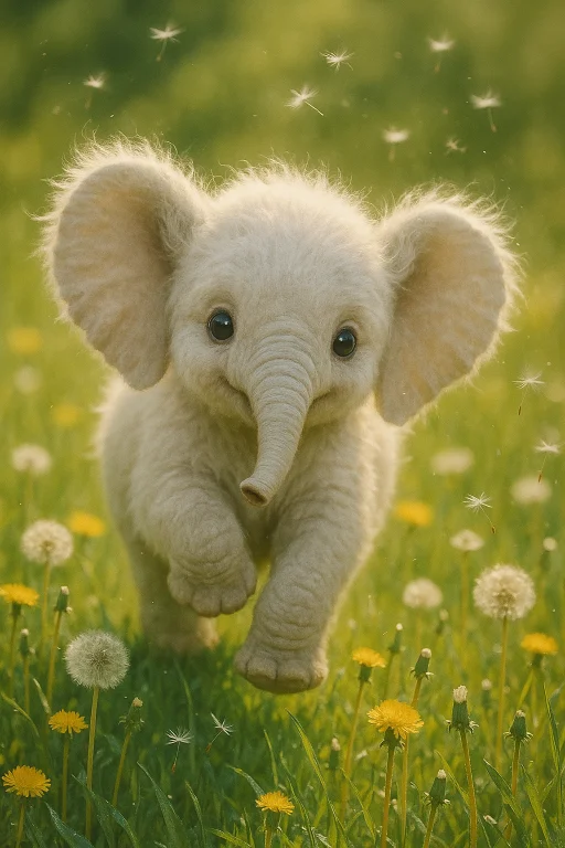A Fluffy, Cute Tiny Elephant Cub Waddles Playfully Through A...