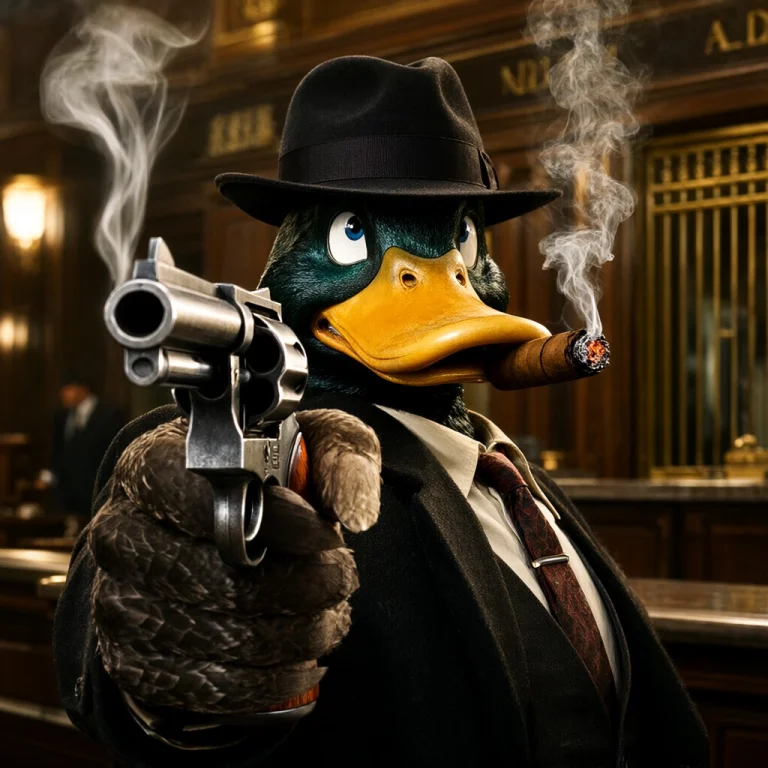 Anthropomorphic Gangster Duck In A 1920s Bank Robbery. The D...