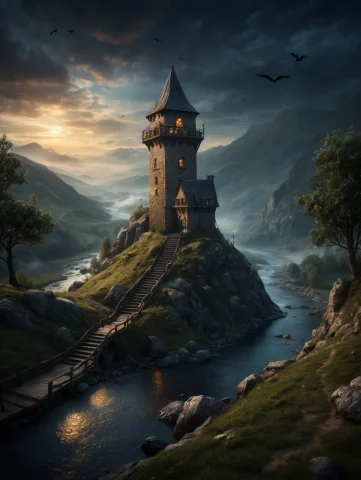 Ethereal Fantasy Concept Art Of , Medieval Lighted Lookout T... — SDXL AI Prompt: ethereal fantasy concept art of , medieval lighted lookout tower in fantasy styl...