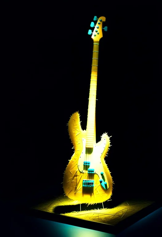 Bass Guitar Made Of Straw, On A Museum Display Single Spot L...