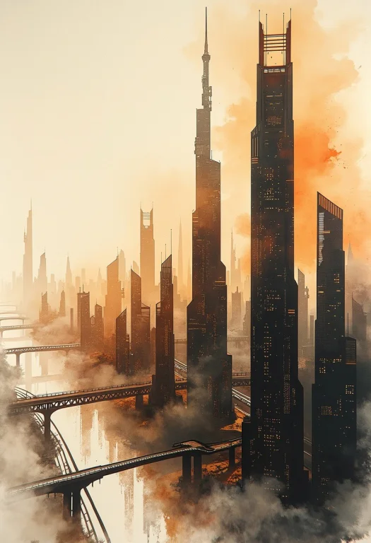 A Sweeping Cityscape Unfurls Across Delicate Rice Paper, Pai...