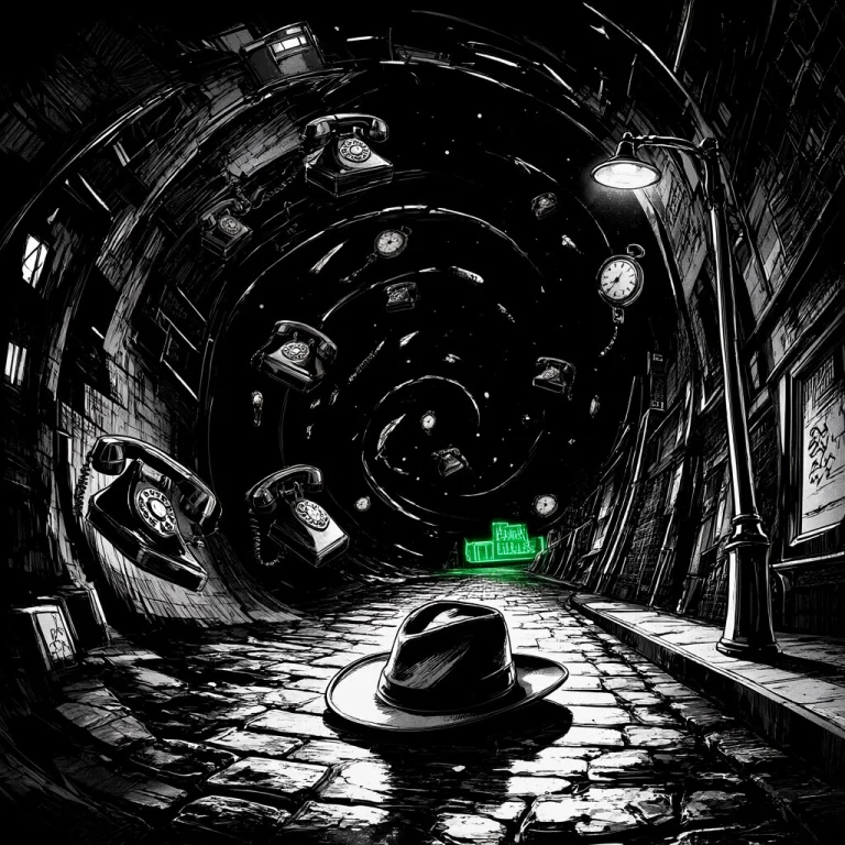 A Surreal Noir Alley That Bends Into A Spiral Wet Cobbleston...