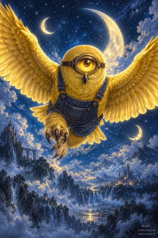 A Majestic Bald Owl With Shimmering Yellow Skin Soars Throug...