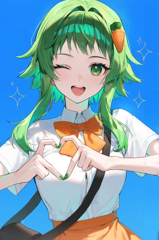 1girl, Carrot Hair Ornament, General, Heart, Green Eyes, Gum...
