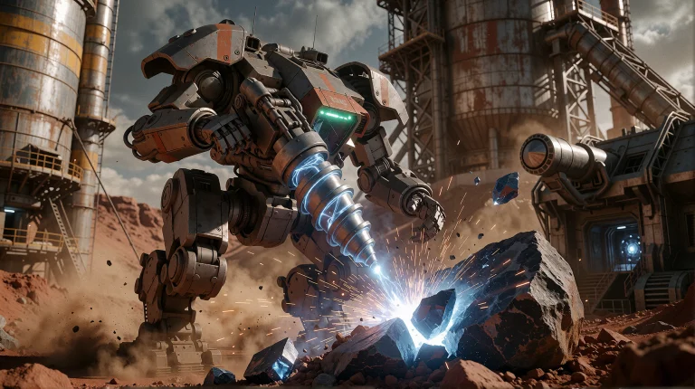 A Massive Asymmetrical Industrial Mech With Treaded Legs And...